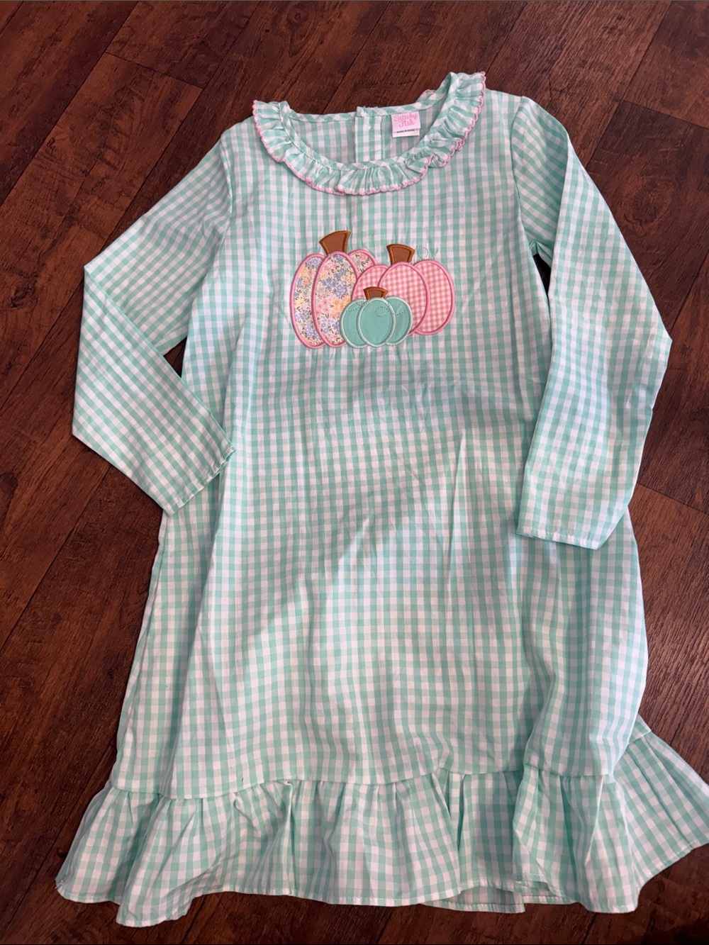 Stitchy Fish Girls' Mint Gingham Pumpkin Dress